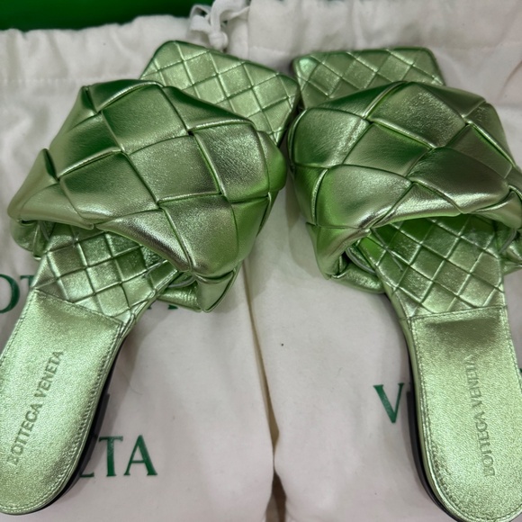 Bottega venetta metallic green flat sandals size 38.5 - Picture 6 of 7